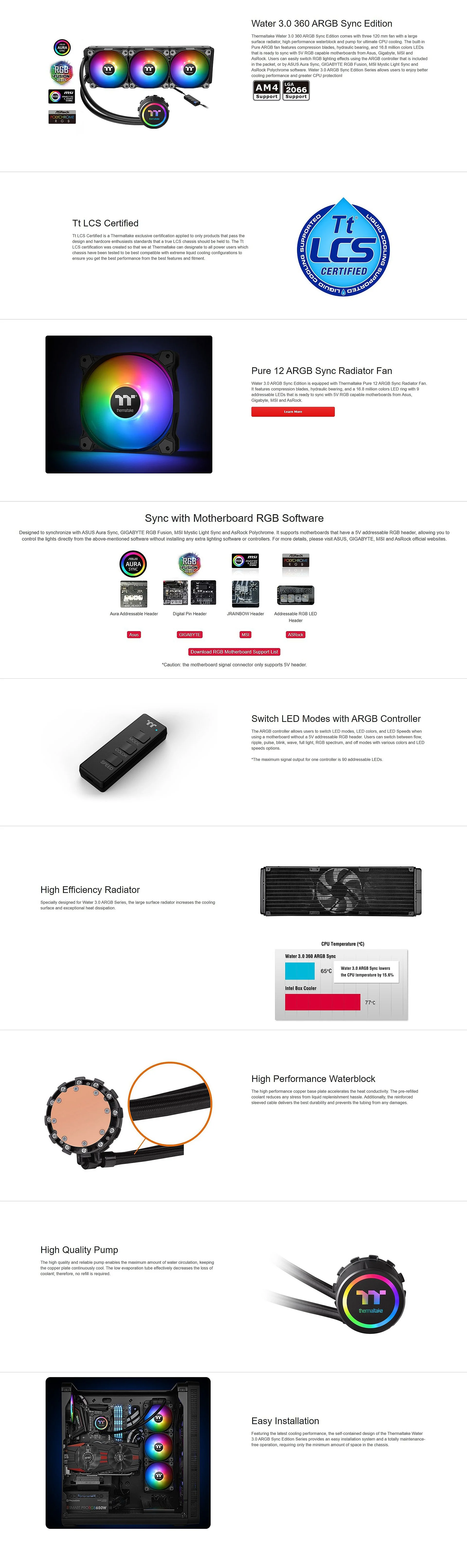 Thermaltake Water 3.0 ARGB 360mm AIO Liquid Cooling RGB - Image 8