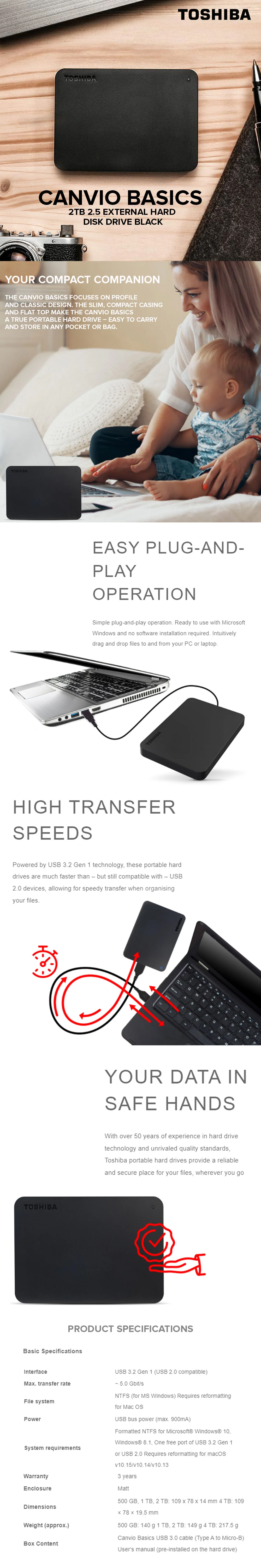 Toshiba Canvio Basics HDTB420AK3AA 2tb 2.5 External Hard Disk Drive Black - Image 6
