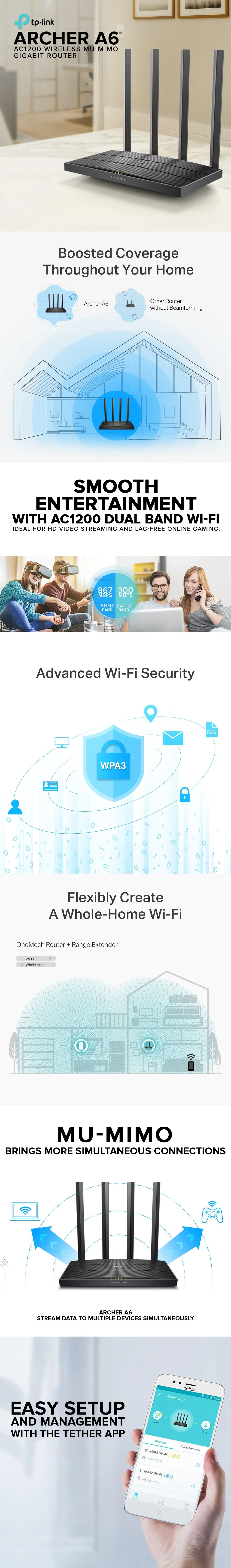 TP-Link Archer A6 AC1200 Wireless MU-MIMO Gigabit Router - Image 5