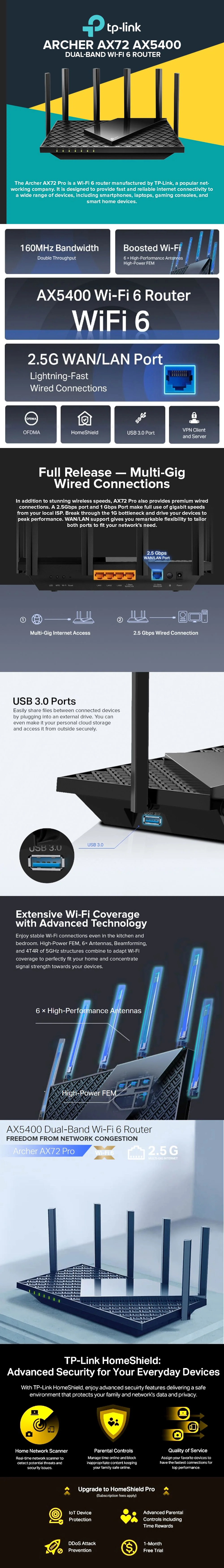 TP-Link Archer AX72 AX5400 Dual-Band Wi-Fi 6 Router - Image 5
