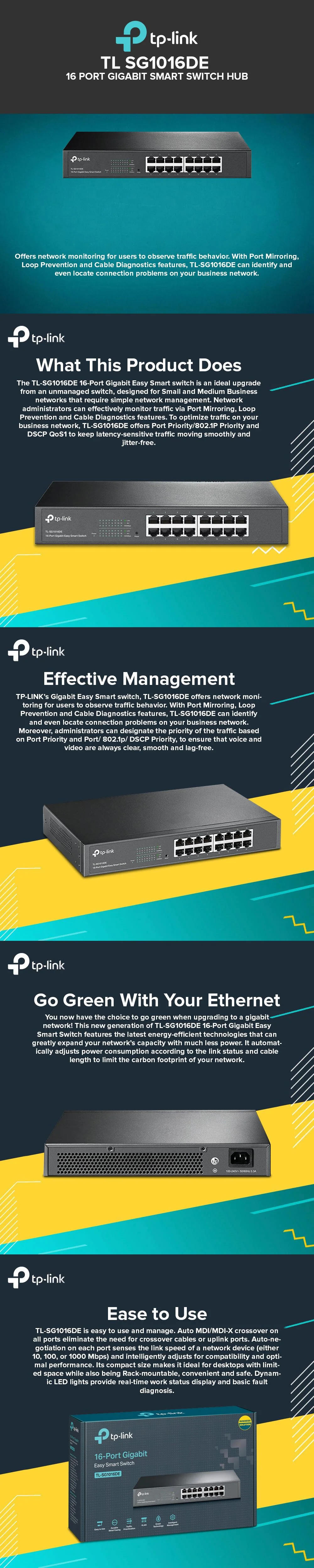 TP-Link TL SG1016DE 16 Port Gigabit Smart Switch Hub - Image 5