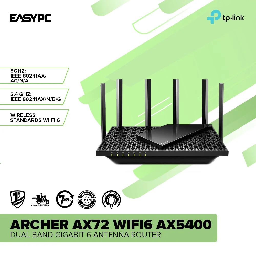 TPLink Archer AX72 WiFi6 AX5400 Dual Band Gigabit 6 Antenna Router - Image 2