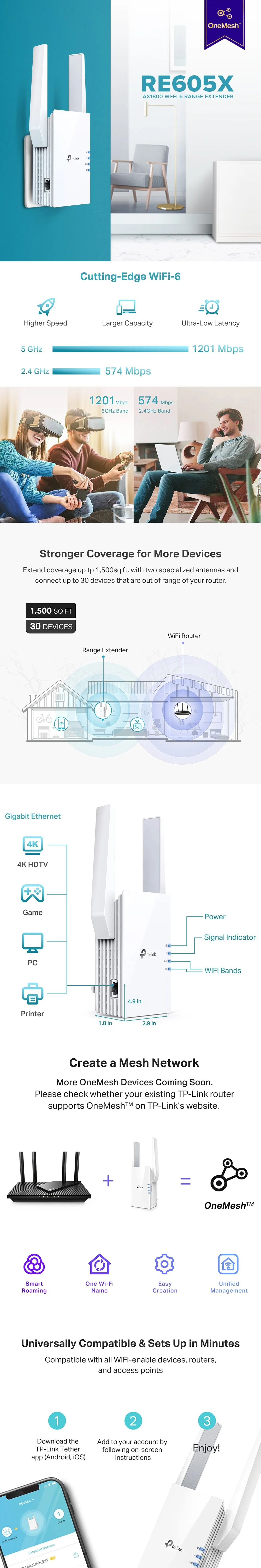 TpLink RE605X AX1800 Wi-Fi 6 Range Extender No Dead Zones | Higher Speed | TP-LINK Tether App - Image 6