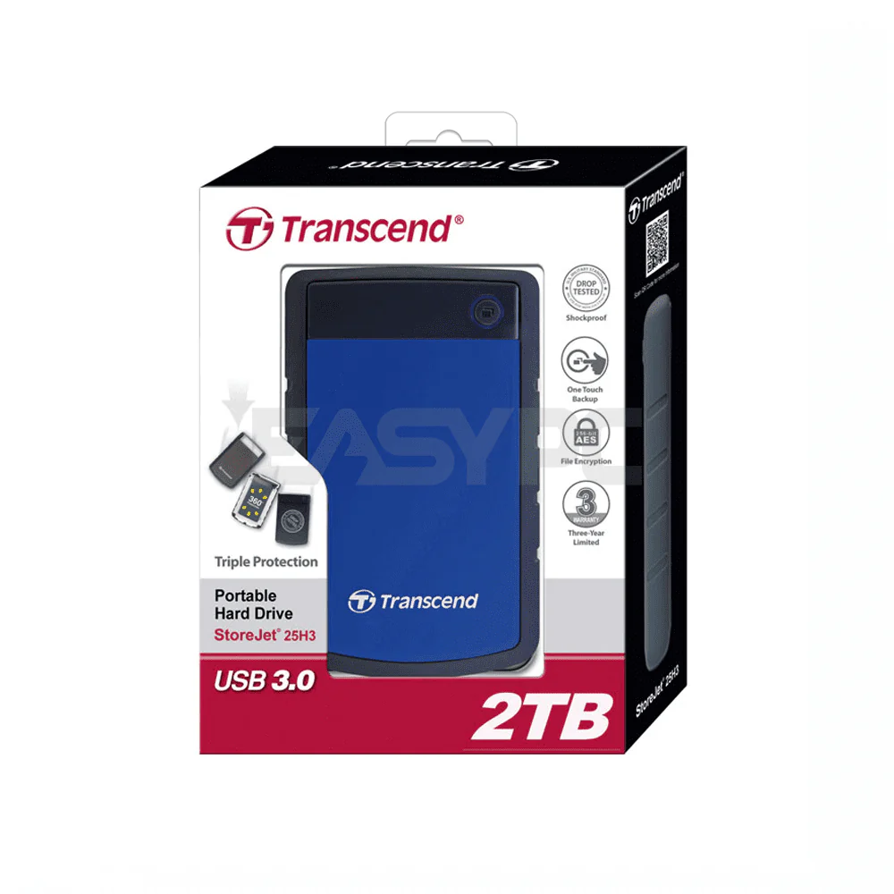 Transcend TS2TSJ25H3B Shock Proof StoreJet 2.5 H3B Portable HDD 2TB Blue