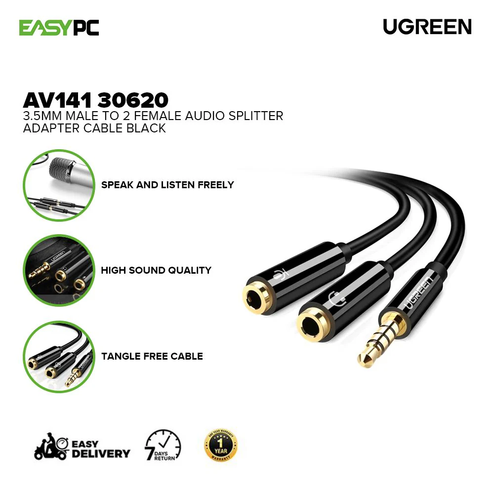 UGREEN AV141 30620 3.5mm Male to 2 Female Audio Splitter Adapter Cable Black - Image 2