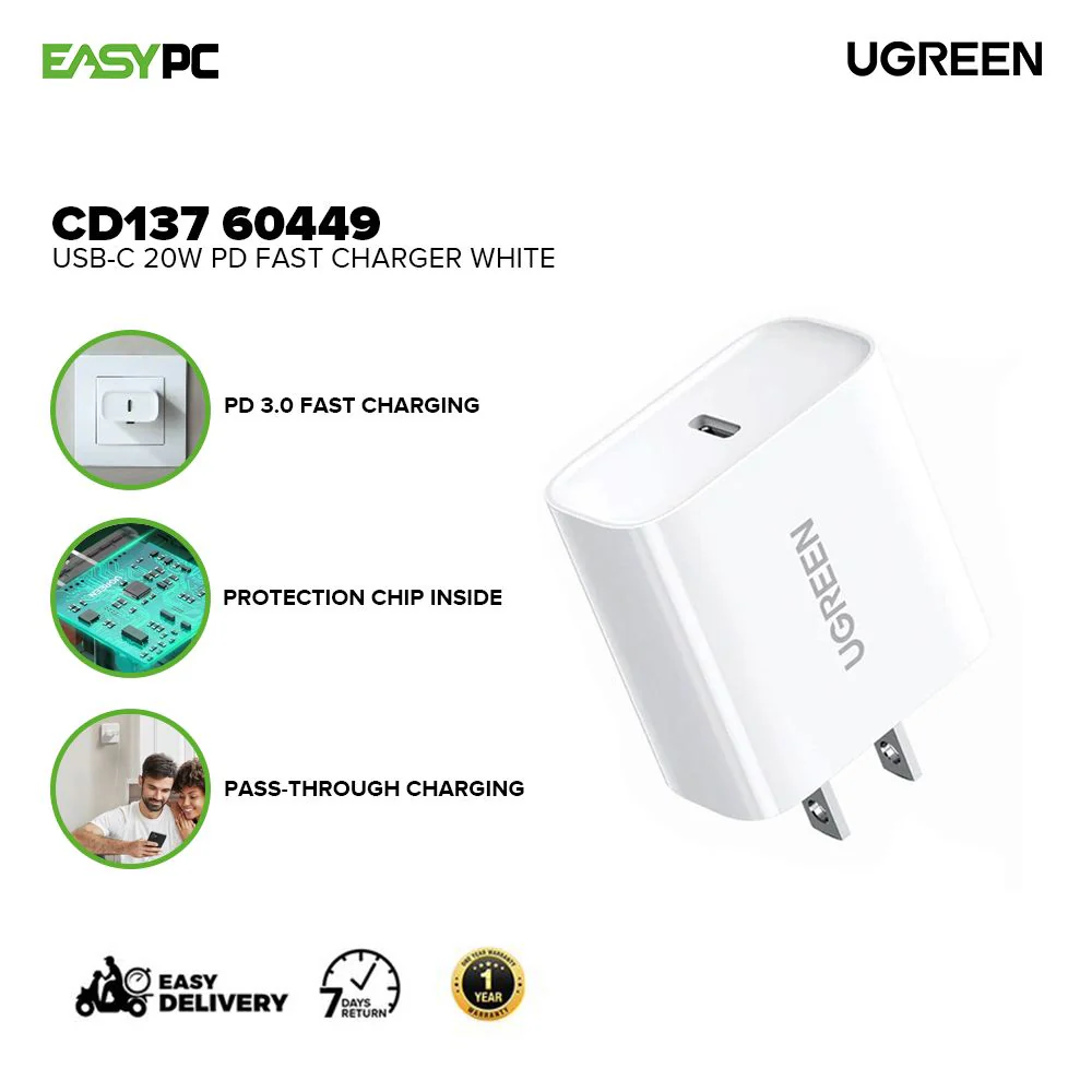 UGREEN CD137 60449 USB-C 20W PD 3.0 Fast Charger White - Image 2