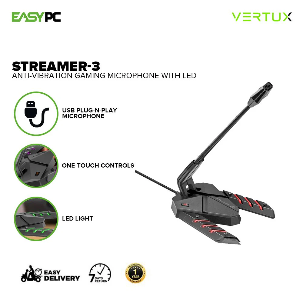 Vertux Streamer-3 Anti-Vibration One touch Control Gaming Microphone with LED 17PRO VEST2583 - Image 2