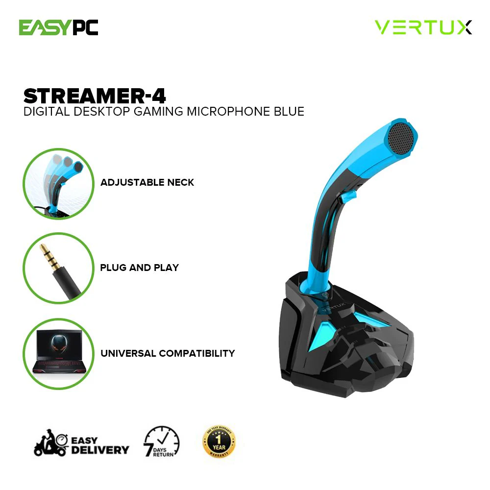 Vertux Streamer-4 Universal Digital Stereo 3.5mm Digital Desktop Gaming Microphone Blue and Red 17PRO - Image 2