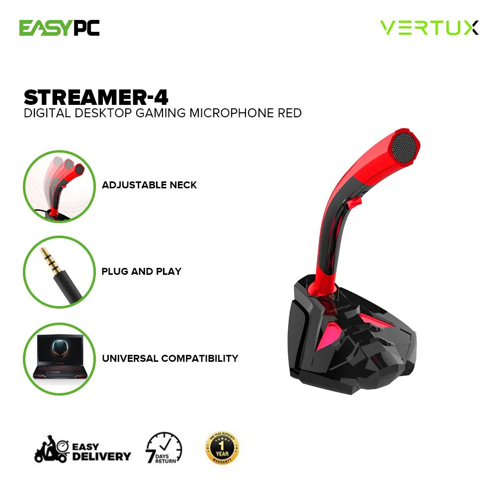 Vertux Streamer-4 Universal Digital Stereo 3.5mm Digital Desktop Gaming Microphone Blue and Red 17PRO - Image 4