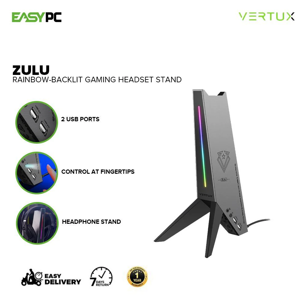 Vertux Zulu Rainbow-Backlit Secure Headphones Control at Fingertips LED lights Gaming Headset Stand 17PRO VEZU2574 - Image 2