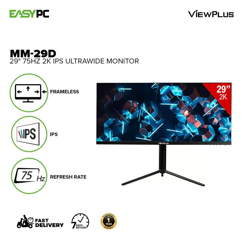 ViewPlus MM-29D 29" 75Hz 2K IPS Frameless Ultrawide Display Monitor - Image 2