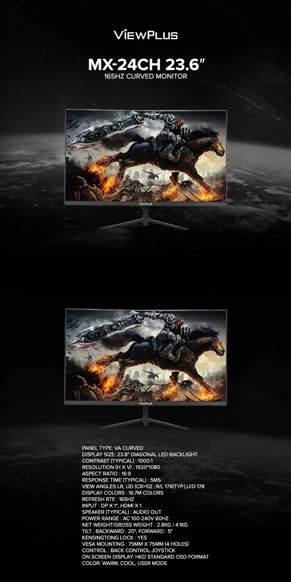 Viewplus MX-24CH 23.6? 165Hz Curved Monitor - Image 6