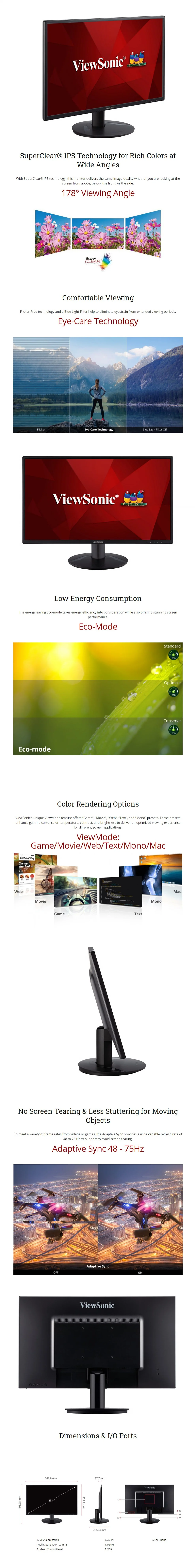 Viewsonic VA2418-SH 23.8 Inches 75Hz Adaptive Sync IPS Eye-Care technology, HDMI & VGA, Eco Mode Input Superior ViewMode  VESA wall mountable Monitor - Image 7