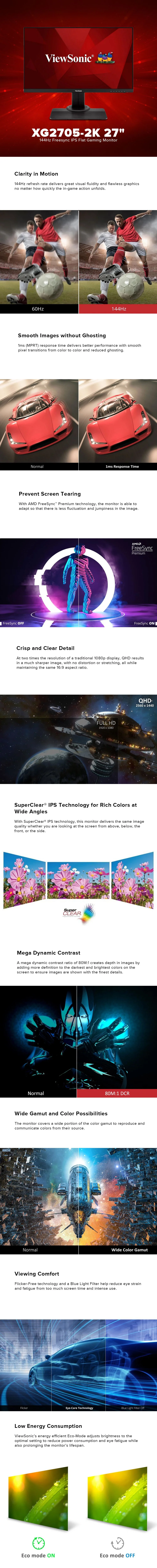 ViewSonic XG2705-2K 27" 144Hz Freesync, Flat, QHD 1440p resolution, SuperClear IPS panel vivid picture quality & wider viewing angles Gaming Monitor - Image 6