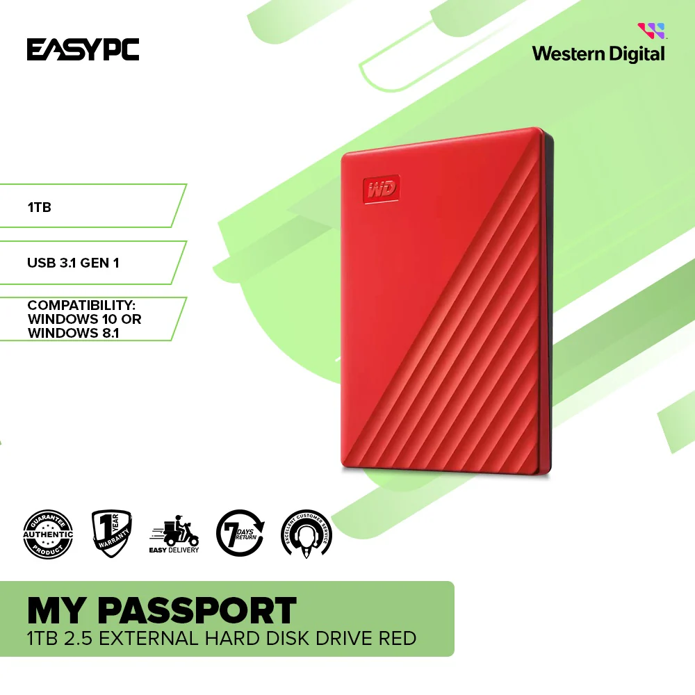 Western Digital My Passport 1tb 2.5 External Hard Disk Drive Red - Image 2