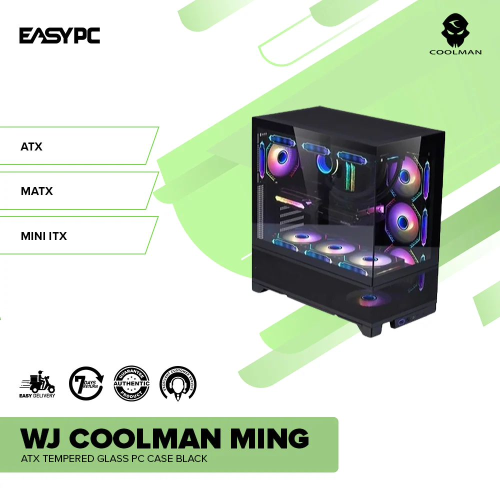 WJ CoolMan Ming ATX Tempered Glass PC Case Black - Image 2