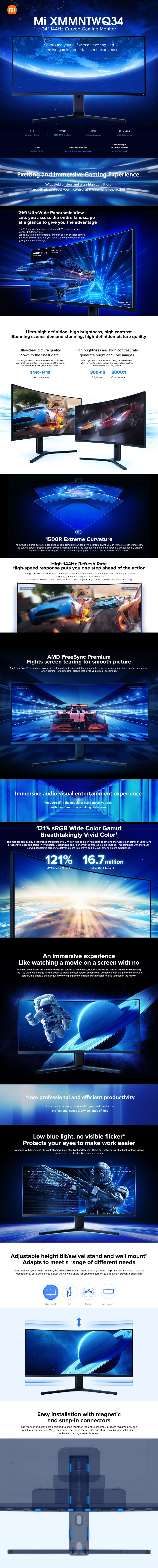 Xiaomi Mi XMMNTWQ34 34" 144Hz Curved Gaming Monitor - Image 5