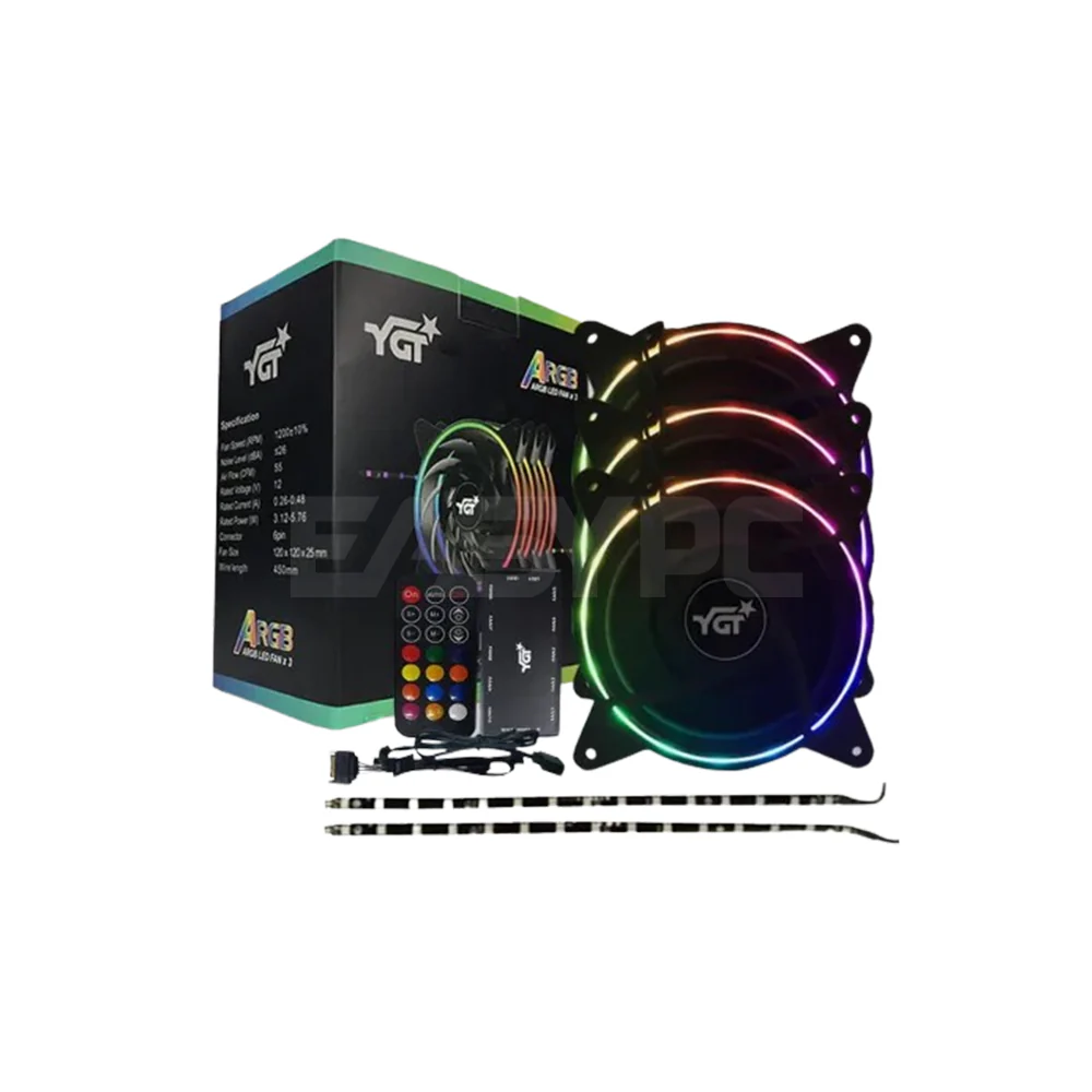 YGT #1250 3in1 120mm ARGB with fan HUB and remote Chassis Fan