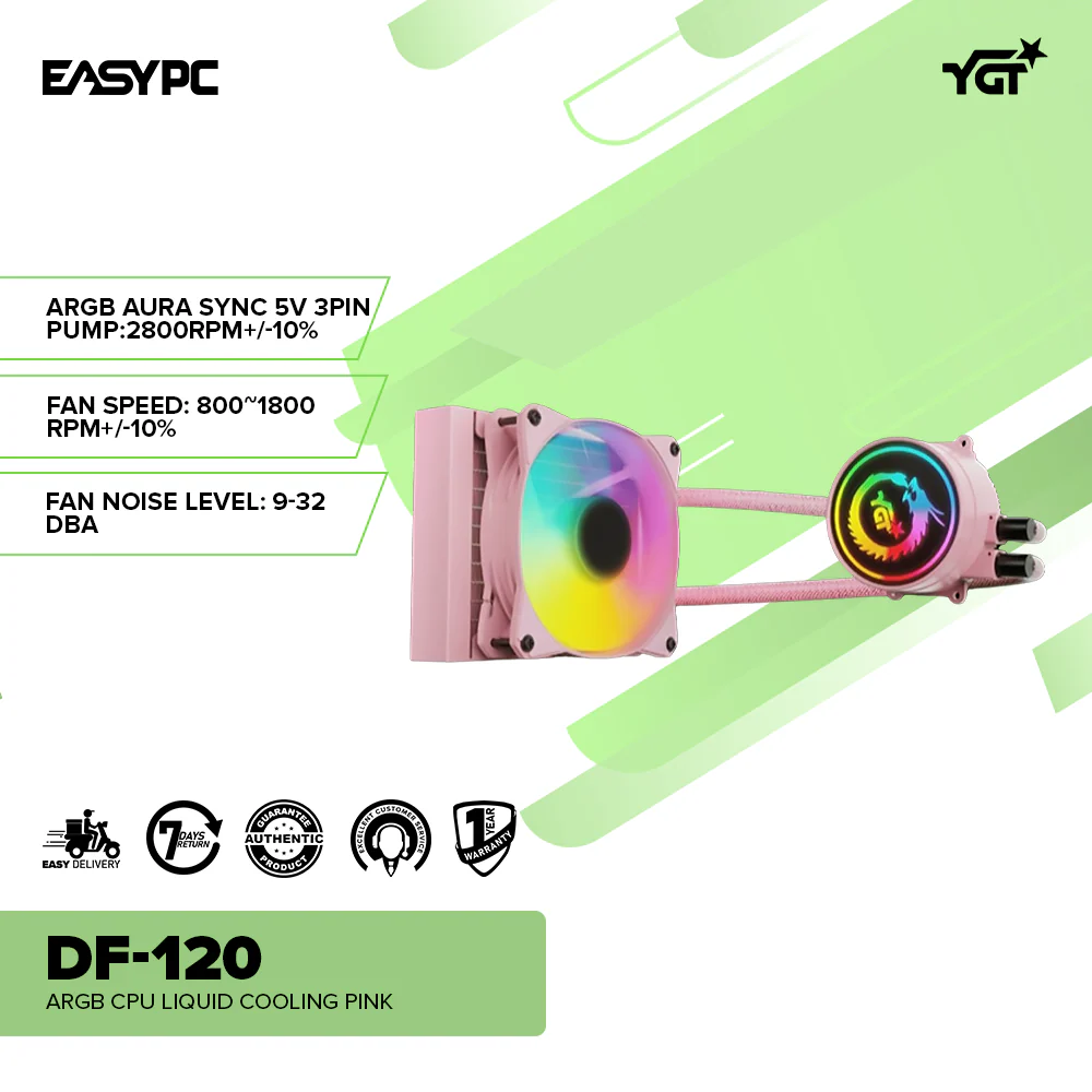 YGT DF-120 ARGB CPU Liquid Cooling Pink - Image 2