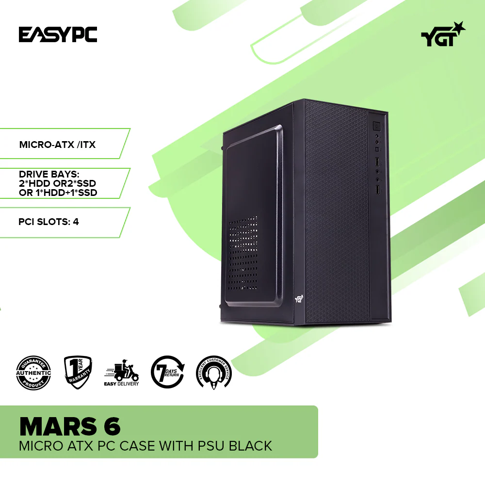 YGT Mars 6 Micro ATX PC Case with PSU Black - Image 2