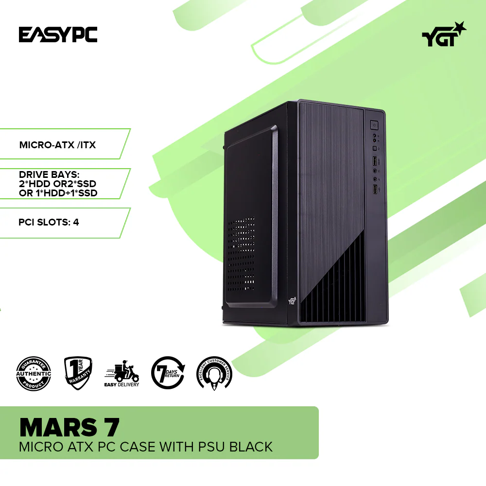 YGT Mars 7 Micro ATX PC Case with PSU Black - Image 2