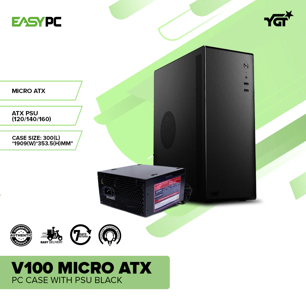 YGT V100 Micro ATX PC Case with PSU Black - Image 2
