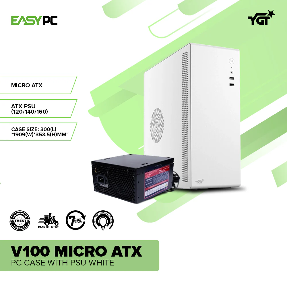 YGT V100 Micro ATX PC Case with PSU White - Image 2
