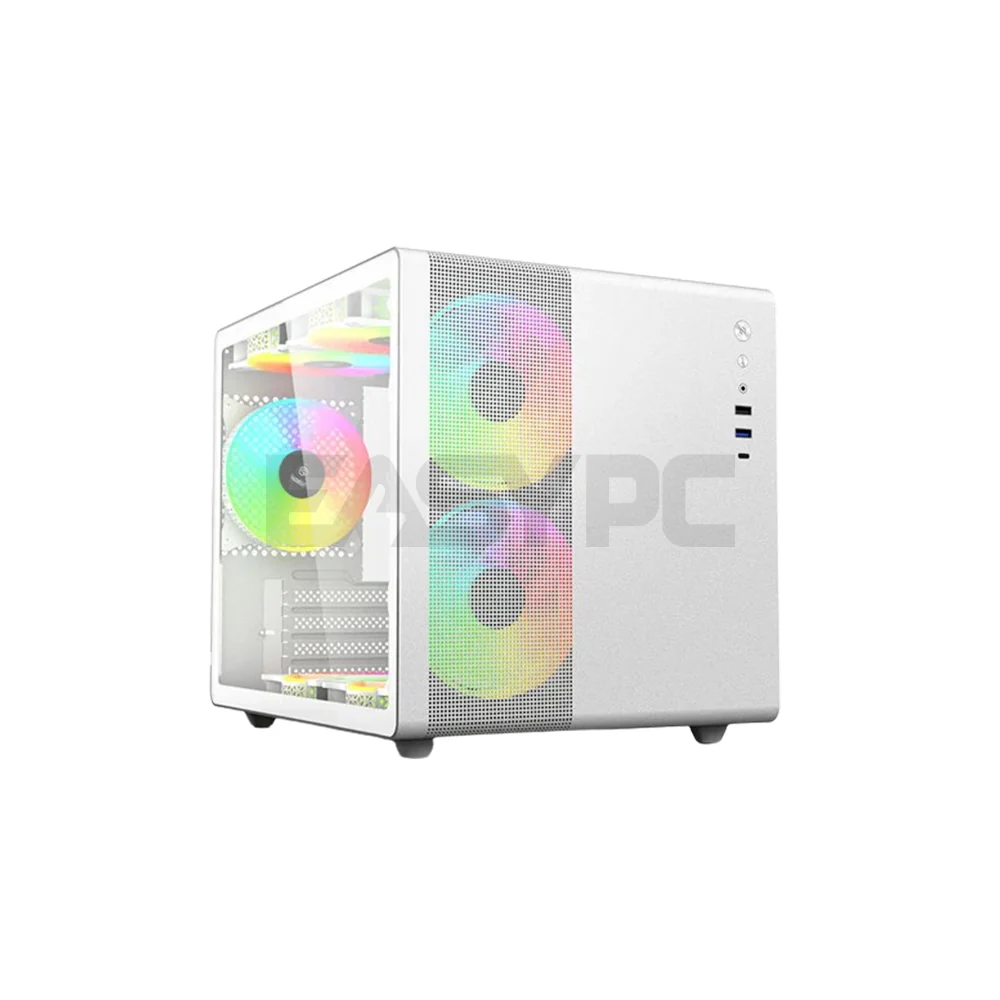 YGT V300 MAtx Tempered Glass Gaming PC Case White