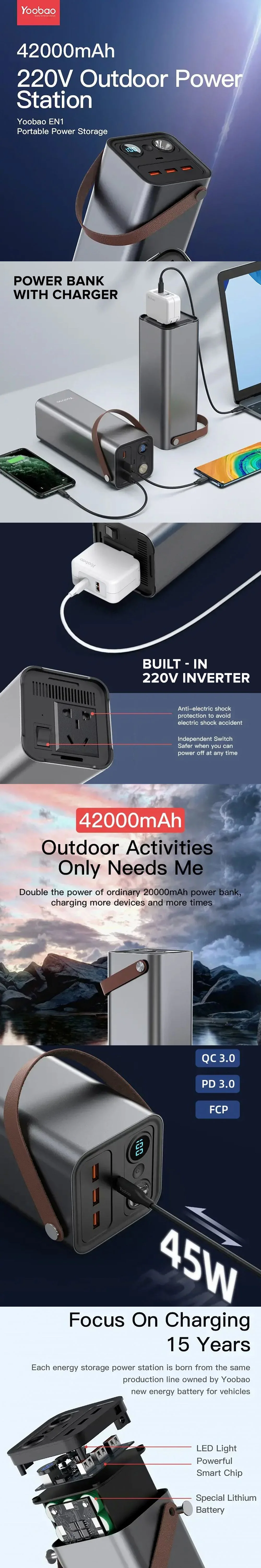 Yoobao En1 Charging Power Station with Led Light Powerbank 4200mah Universal - Image 5
